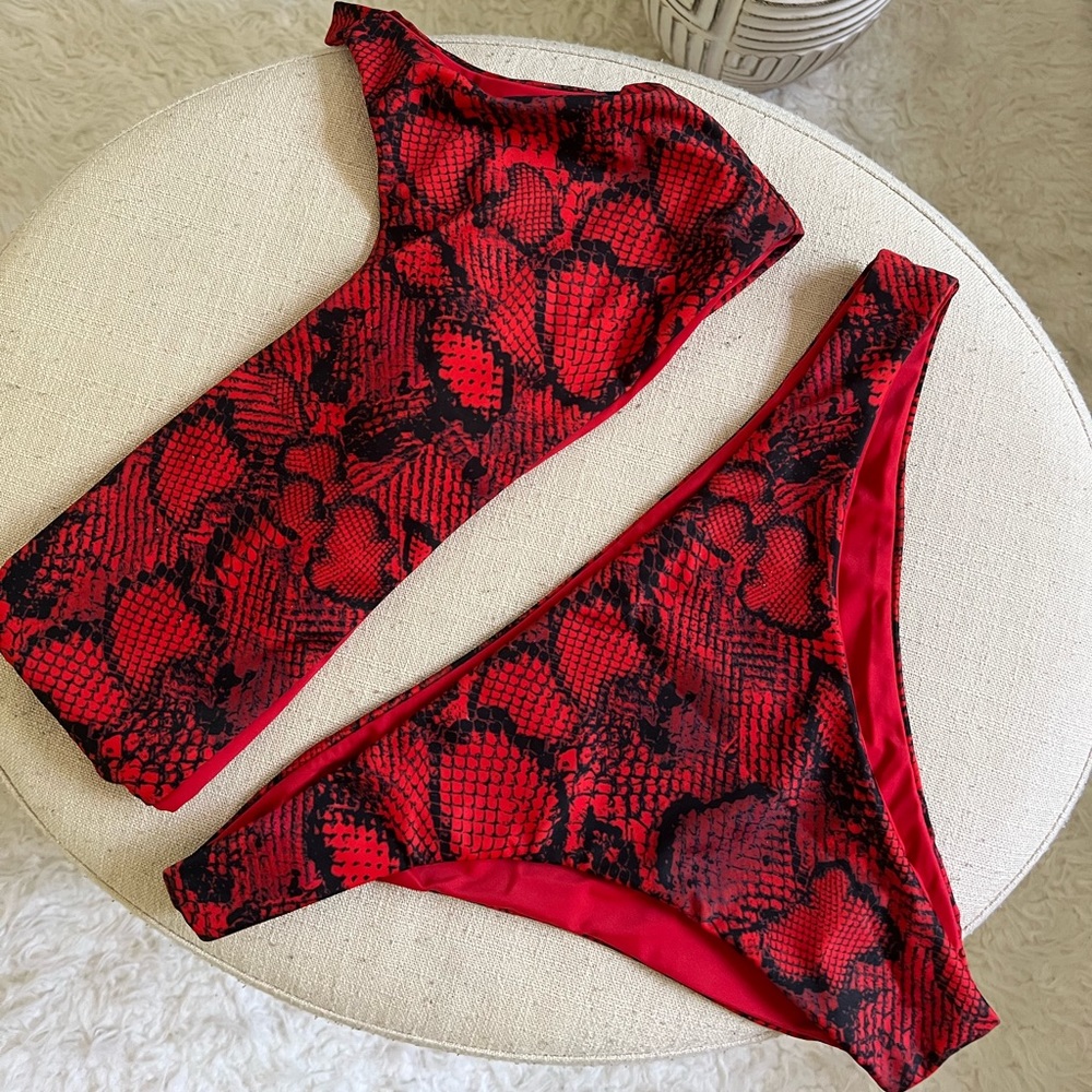 Shein red snake skin bikini, L